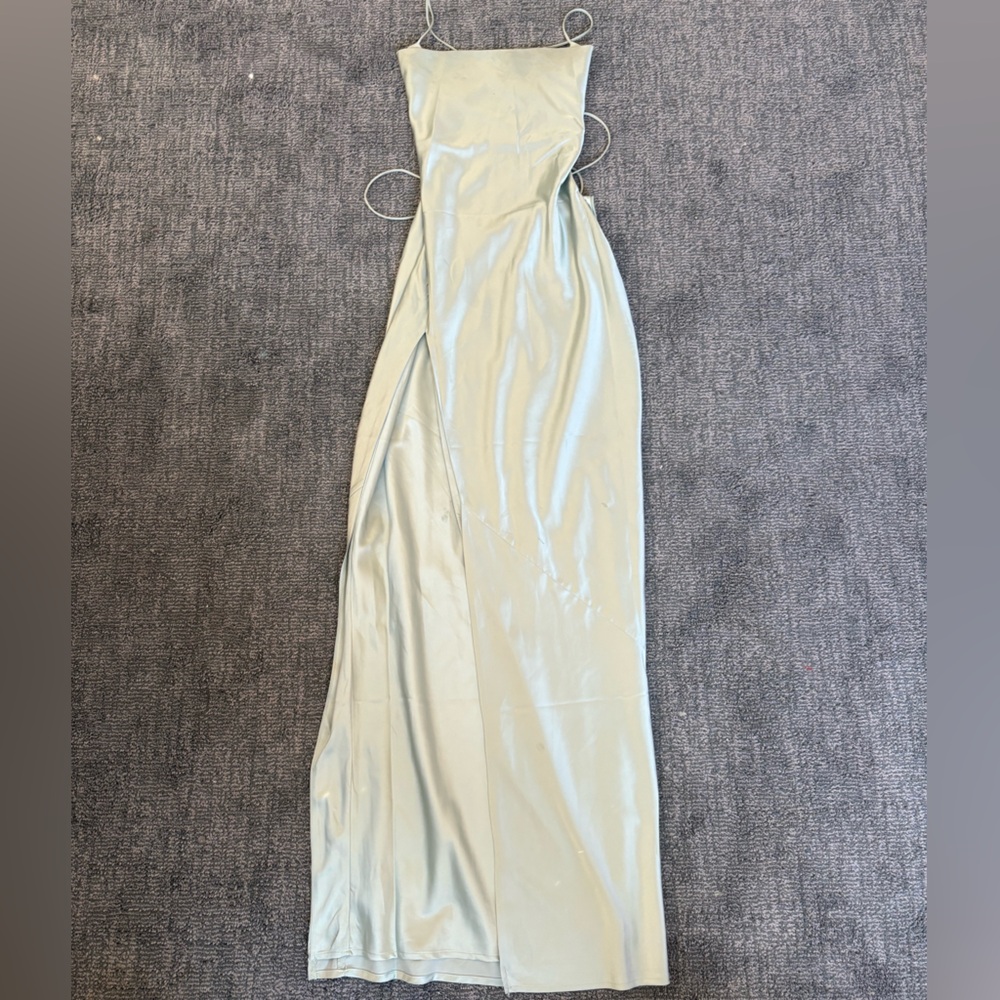 Babyboo Fashion Sage Green Elegant Satin Maxi Prom Dress
